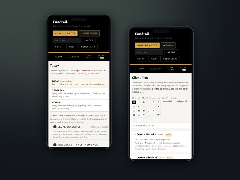 Fundrail on a phone: Today and client files